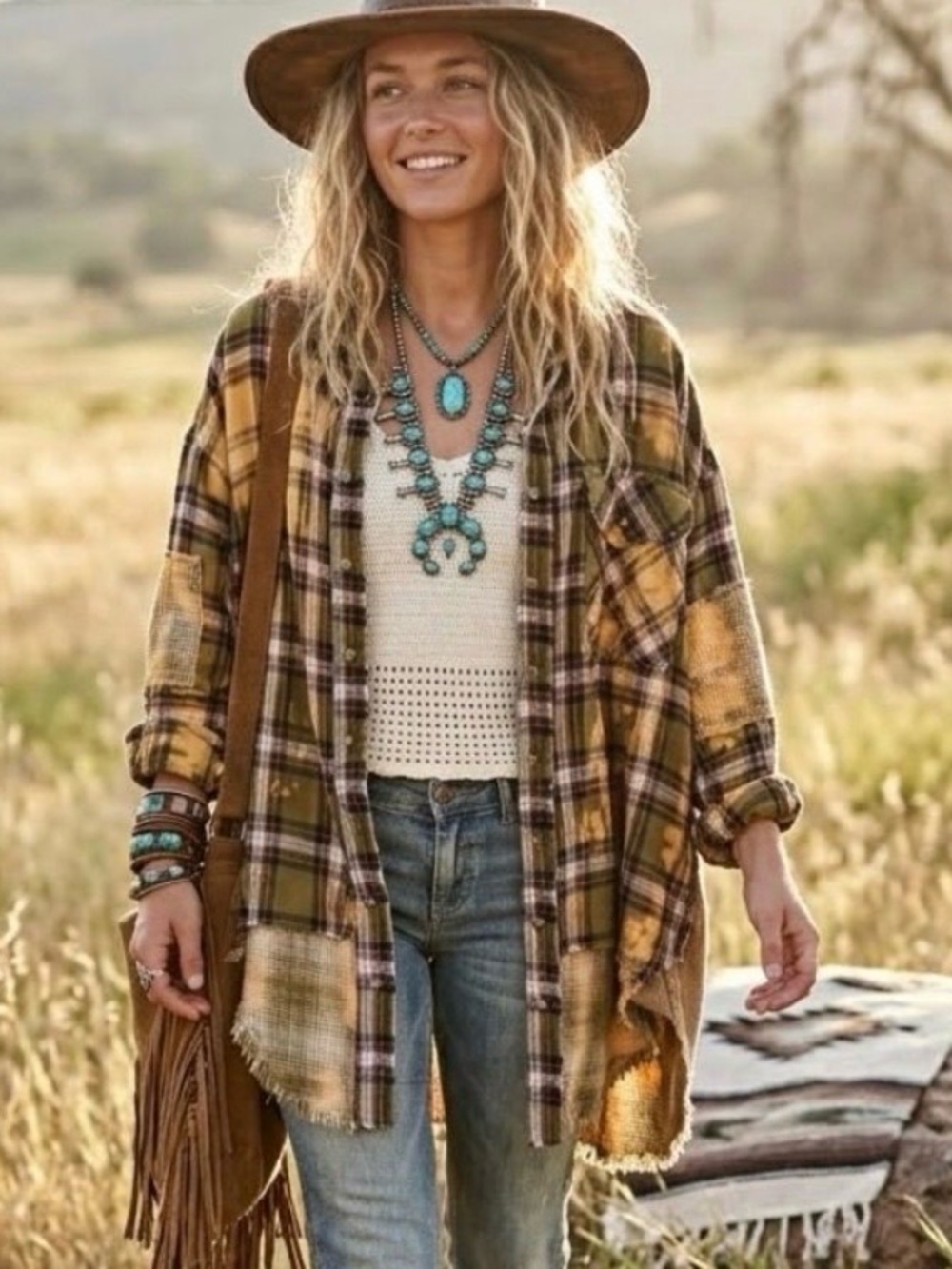 Jaded Gypsy Size S/M NWOT Bleached out plaid tunic